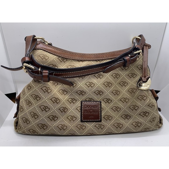 Dooney & Bourke East West Slouch Shoulder Bag Purse Brown Hobo Signature Vintage - Picture 1 of 14
